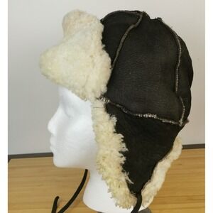 Paul Leinburd Crown Men's Genuine Leather Aviator Hat Faux Fur in Brown Size XL